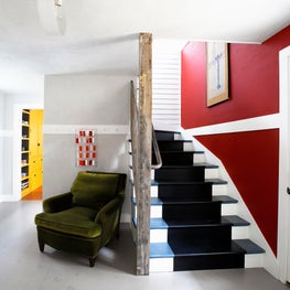 Connecticut Farmhouse, Staircase and Hall in Bright Palette