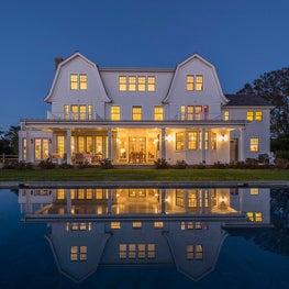 Southampton, NY Home on Lake Agawam at Night
