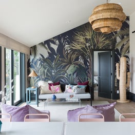 Portfolio: The conservatory at a Pebble Beach, CA home, featuring Phillip Jeffries wall covering.