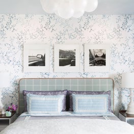 Montana Mountain Retreat Master Bedroom with Custom Headboard and Wallpaper