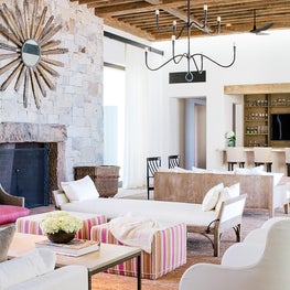 The Great Room - Vintage beams, Fireplace, Neutral pallette