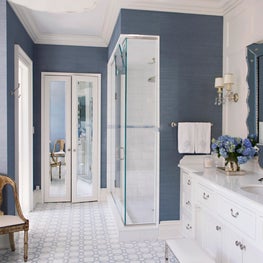 Blue and White Feminine Master Bathroom