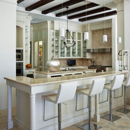 Fort Lauderdale Kitchen - modern leather & chrome bar stools, butler's pantry