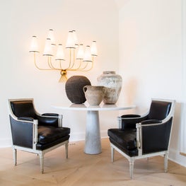Seattle. Living Room Nook with vintage Louis XVI-style leather Bergeres. 