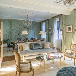 Beacon Hill Living and Dining Room with Silk Walls and Louis XVI Settee
