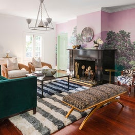 Family Room with custom mural and layered seating