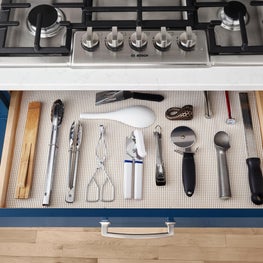 Utensil Drawer Detail in Blue Painted Traditional Kitchen