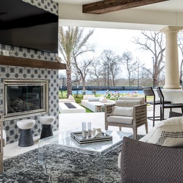 Portfolio: Exterior gathering area with custom tile fireplace