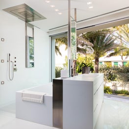 Palm Beah master bathroom with custom Corian sink