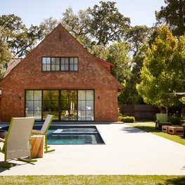 Marin County Family Home Backyard with Fireplace Area