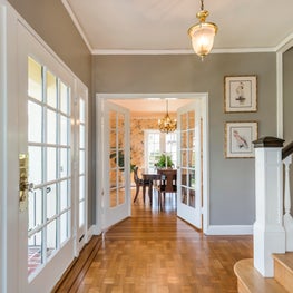 Gray Foyer with View to Peach Dining