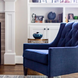 Blue velvet arm chair
