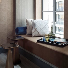 NYC Apartment Living Room with built in window seat for city views