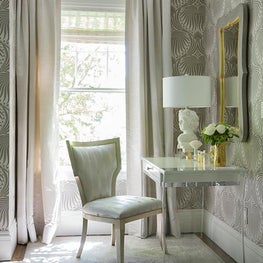 Historic Chestnut Hill Master Bedroom Vanity with Drapery and Wallpaper