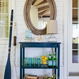 Maine Water Front Property-Museums of Old York Show House: I created a very organic, elegant and inviting look for this very large porch overlooking the water and landscaped gardens for the Museums of Old York 23rd Annual Decorator Show House.