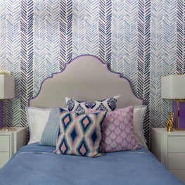 Teen Bedroom with Wallpaper and Upholstered Headboard