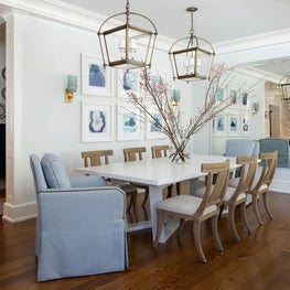 Blue and White Breakfast Room with Double Lanterns
