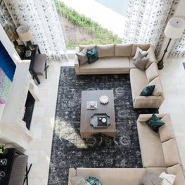 Portfolio: Symmetrical, comfortable and cozy living space with neutral undertones and pops of color