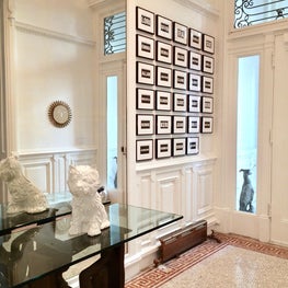 UES Townhouse, Jeff Koons Terrier, Mosaic Floor, Stilnovo Chandelier, Fornasetti Mirror