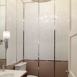 Bridgehampton Residence, Powder Bathroom w/ mother-of-pearl paneled walls