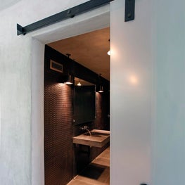 beverly hills design studio glass door detail mounted on barn door stand offs and hardware