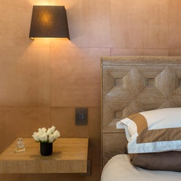 West Village tailored Residence - Master Bedroom leather wall detail