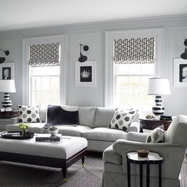 Seating area in Library using Blacks, Whites and Grays in Southport, Connecticut