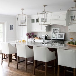 Kitchen with Custom Upholstered Barstools in a Wilmington, Delaware Home 