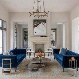 Bold living space with blue accents & modern fixtures; Houston, TX