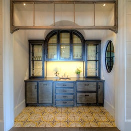 Butler's Pantry French White Oak and Steel Cabinets with Transom 