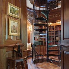 Paneled Mahogany Library, Office and Spiral Stair