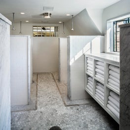 Winged Foot Golf Club, Men's Locker Room Renovation, White Marble & Tile Showers