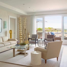 Hamptons / Sag Harbor Penthouse, Living Room with neutral palette & harbor view