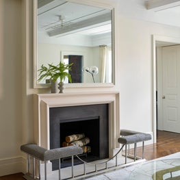 Portfolio: West Side Apartment, White Fireplace Surround, Living Room