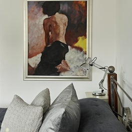 Bedroom, Muswell Hill, London, with feature art