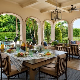 In Palm Beach a comfortable outdoor dining area has become a must for entertaining.