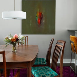 Logan Square Chicago, Midcentury turquoise Dining area