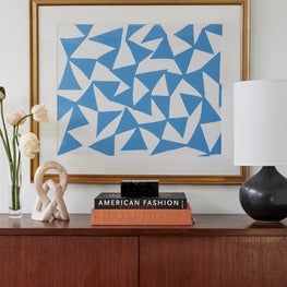 Interior Vignette with Mid-Century Modern Cabinet and Geometric Art