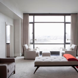 NYC Modern gray and white Living Room with city views