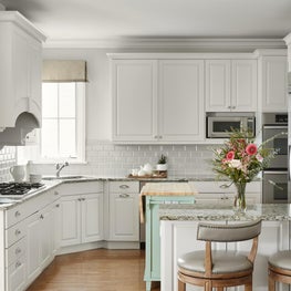 LaGrange, Custom White Kitchen with a green Island