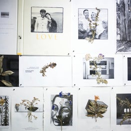 Custom Wallpaper Wall Application for a Denim Washhouse Showroom with Artbooks and Dried Pressed Flowers