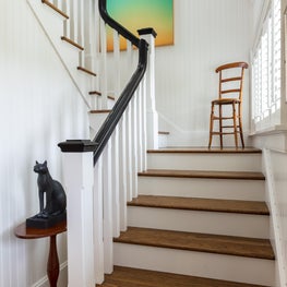 Striking colorful artwork creates a visual point of interest on the landing.