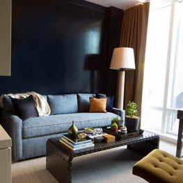 Astor Place/Custom Sofa/Steel Coffee Table/Vintage Chair/Modern Study/Modern Den