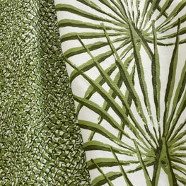 PALM ORLEANS | GATOR MOIRE & PALMETTO STRIPE HAND SCREEN PRINTED ON LINEN COTTON IN THE AUDUBON COLORWAY.