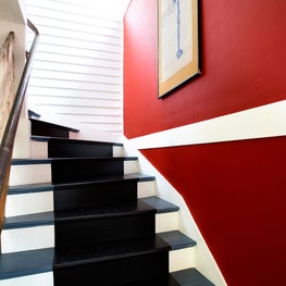 Connecticut Farmhouse, Stair Hall in a Bright Palette 