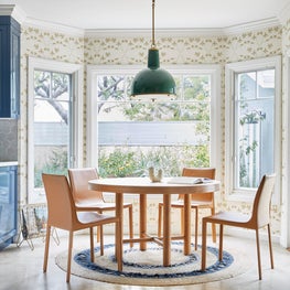 Eclectic Traditional Kitchen Nook with Gold Flower Wallpaper