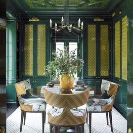 Intimate Lacquered Library with Brass Screened Cabinetry