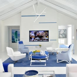 Bright painted wood vault in a coastal contemporary great room.