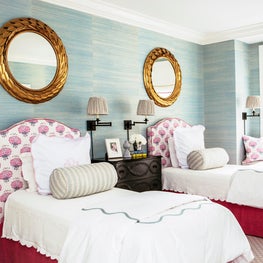 Sophisticated Girl's Room with Blue Grasscloth Wallpaper
