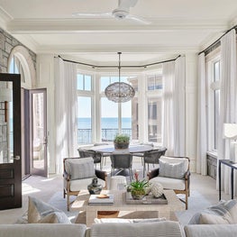 Sunroom, Custom Sofa, McGuire Lounge Chair, Woven Rope Palecek Coffee Table, Restoration Hardware Table, Janus et Cie Armchairs, Rook Pendant Light